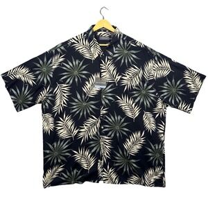 Van Heusen Tropical Palm Leaf Shirt Mens XXL Black Rayon NWT Short Sleeve